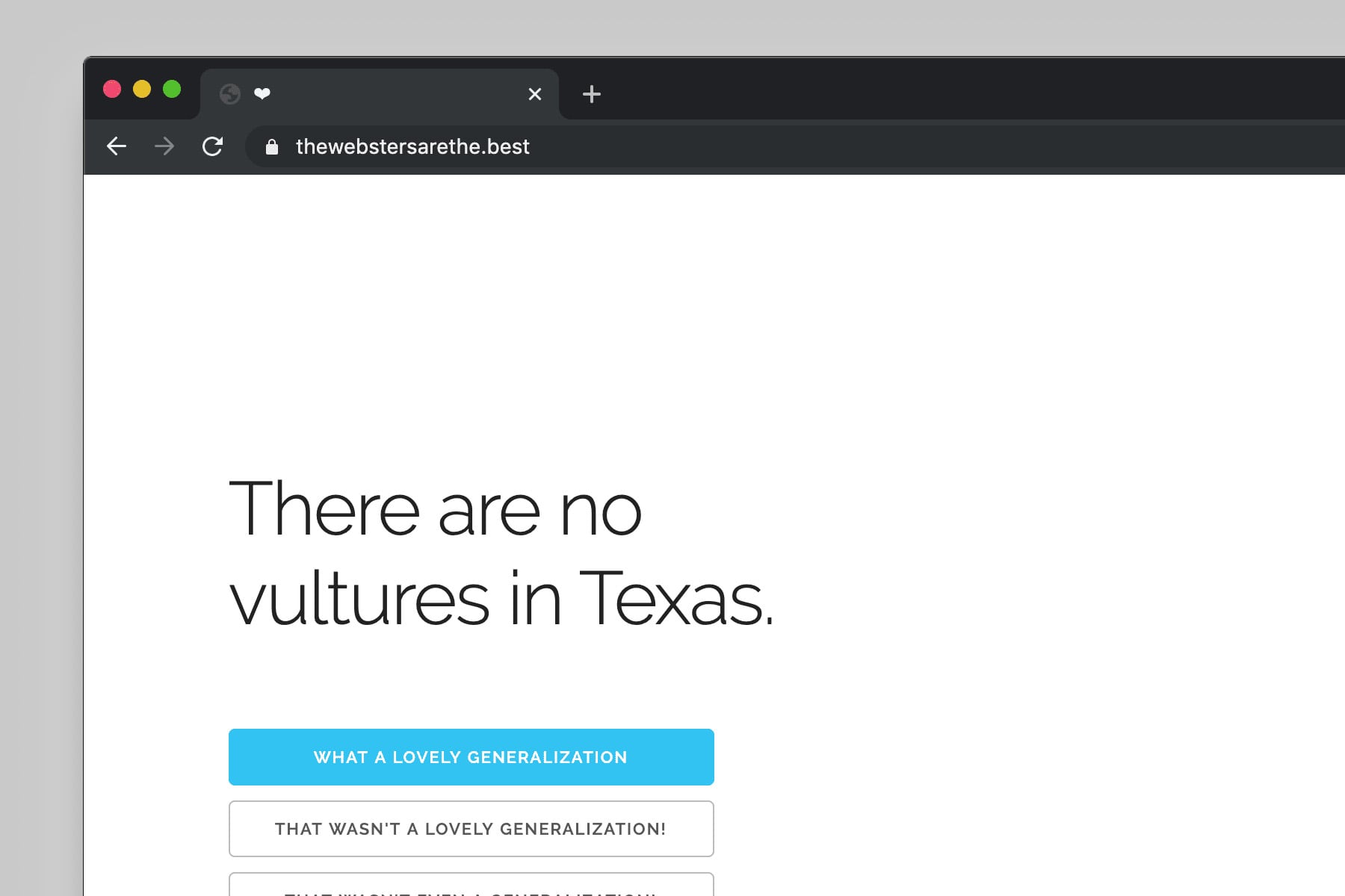 Screenshot of web app reading 'There are no vultures in Texas'